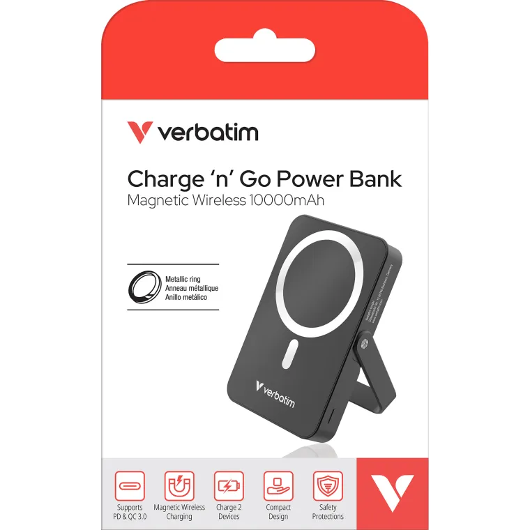 Akku Powerbank Verbatim, 10.000mAh, Charge´n´Go, schwarz