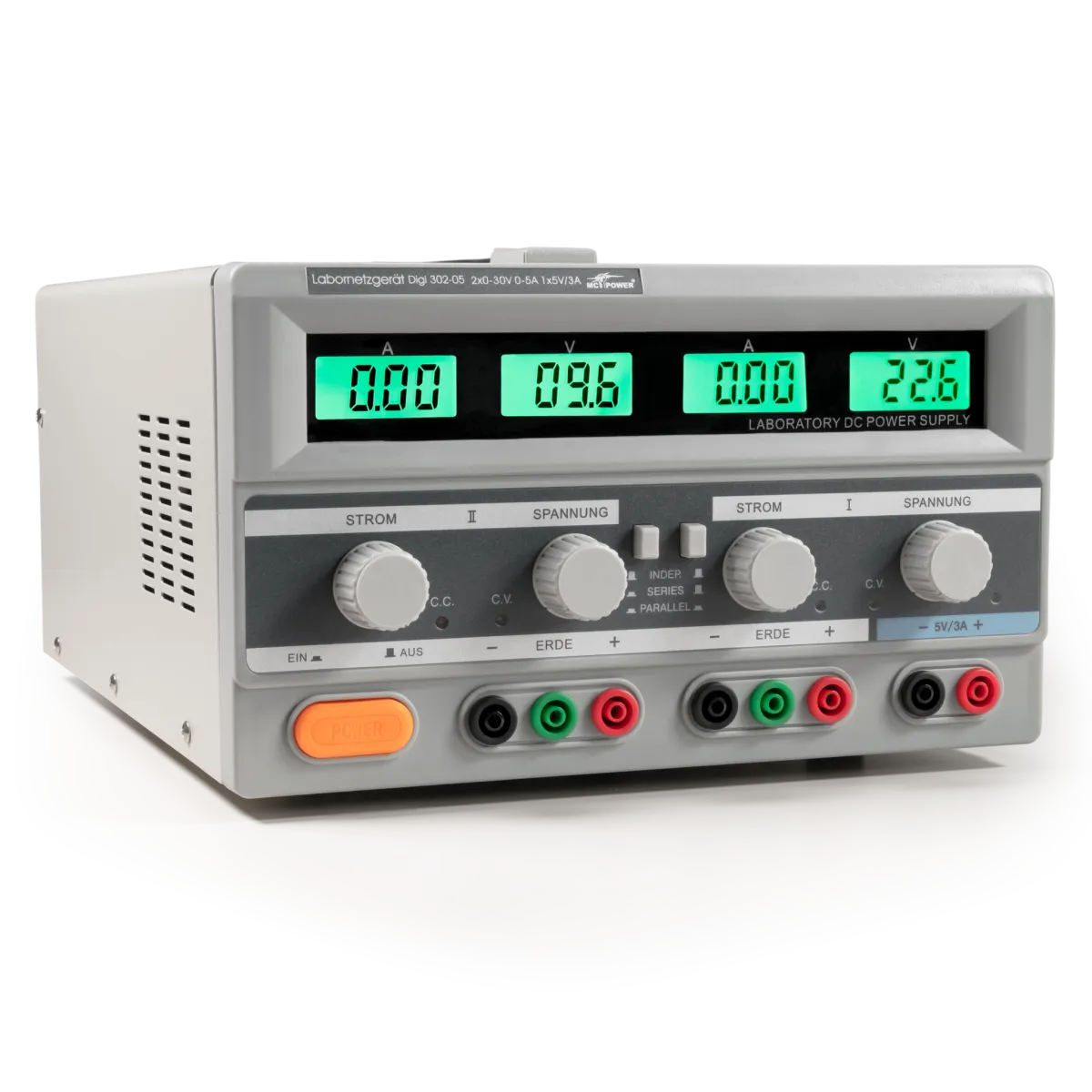 Labornetzgerät McPower "Digi 302-05", 2x 0-30V, 0-5A, 1x 5V/3A