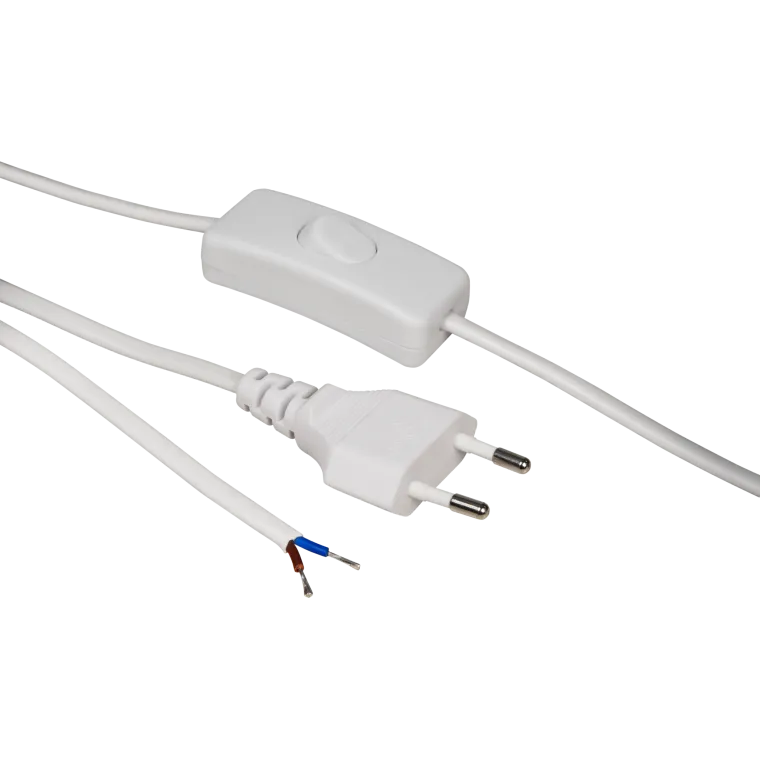 Euro-Netzkabel McPower mit Schnurschalter und blanken Enden, 2m, weiß, Kupfer