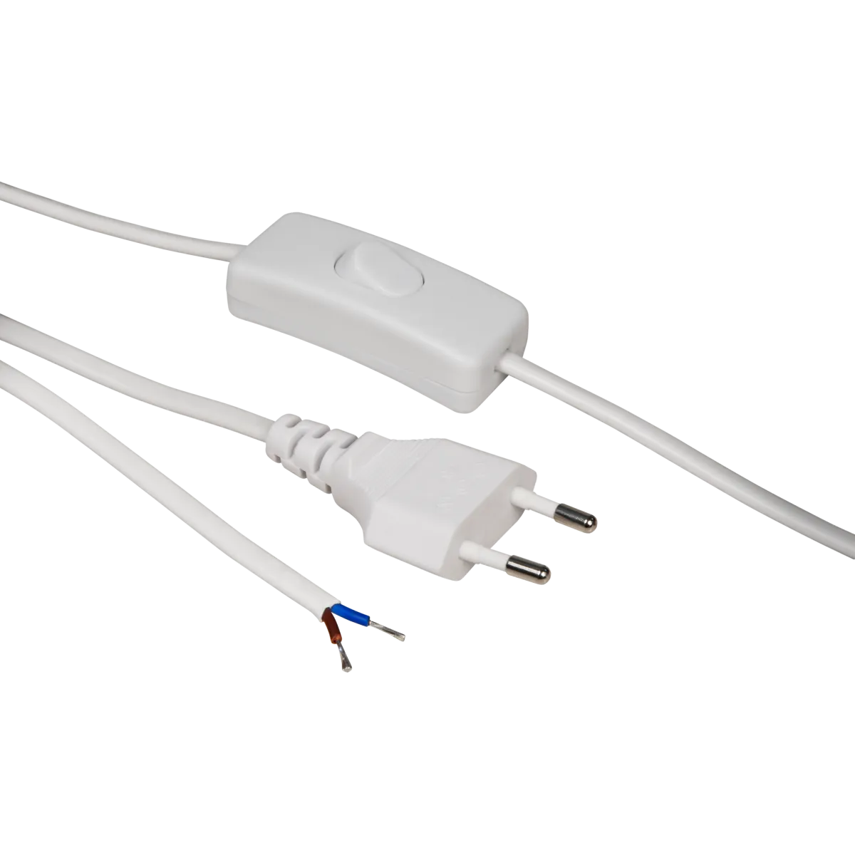 Euro-Netzkabel McPower mit Schnurschalter und blanken Enden, 2m, weiß, Kupfer