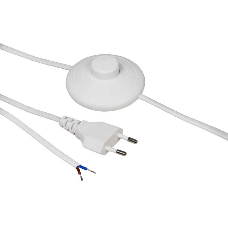 Euro-Netzkabel McPower mit Fußschalter und blanken Enden, 2m, weiß