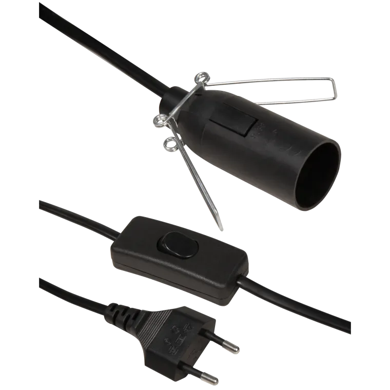 Euro-Netzkabel McPower mit Schnurschalter und E14 Fassung, 3,5m, schwarz