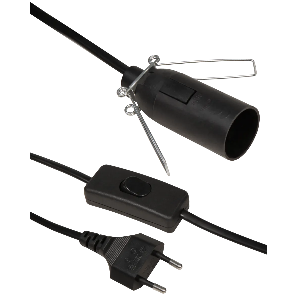 Euro-Netzkabel McPower mit Schnurschalter und E14 Fassung, 3,5m, schwarz