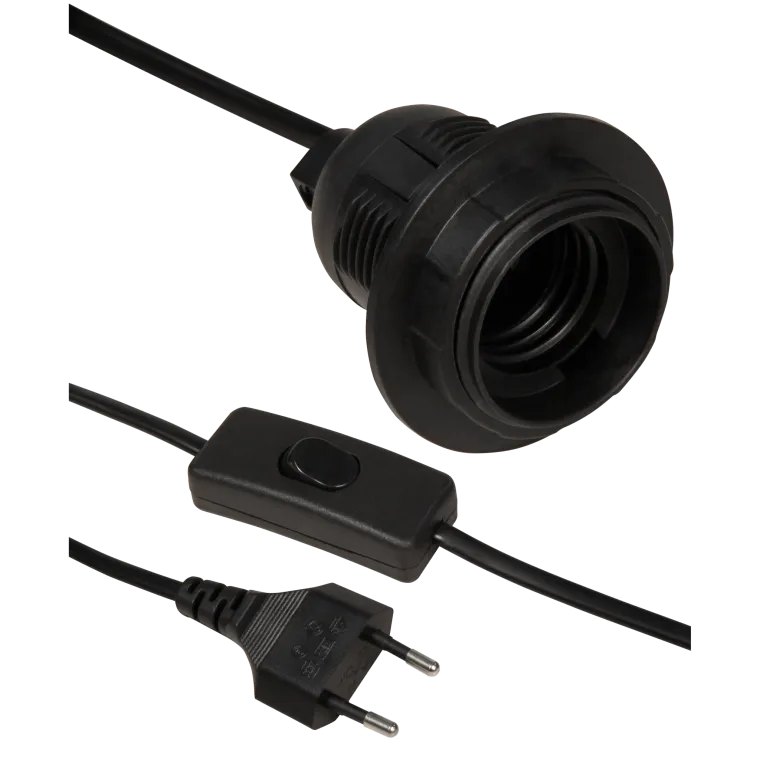 Euro-Netzkabel McPower mit Schnurschalter und E27 Fassung, 3,5m, schwarz, Kupfer