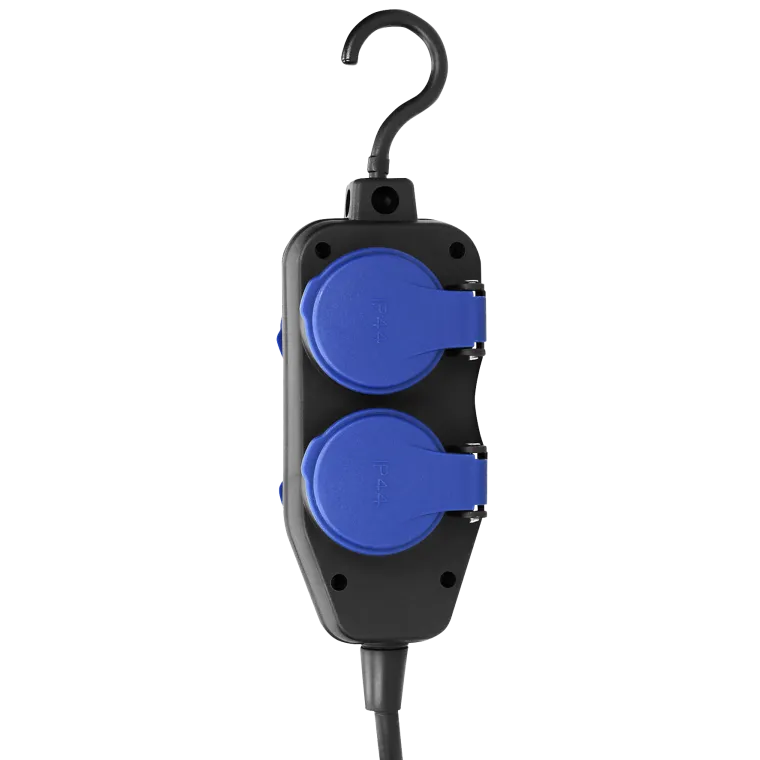 Netzkabel Schutzkontakt-Verlängerung, 4fach, 5m, 3x1,5mm², IP44, schwarz