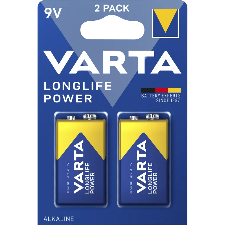 9V-Block Batterie VARTA "Longlife Power" Alkaline, 6LR61, 2er Blister