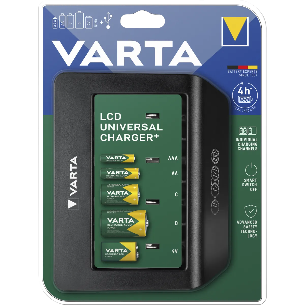 Universal-Ladegerät VARTA, Akku NiMH, LCD Charger, für AA/ AAA/ C/ D/ 9V