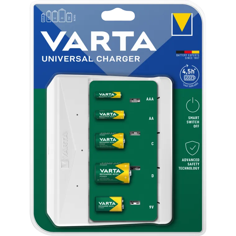 Mini Universal-Ladegerät VARTA, für AA/ AAA/ C/ D/ 9V Batterien, NiMH Akku