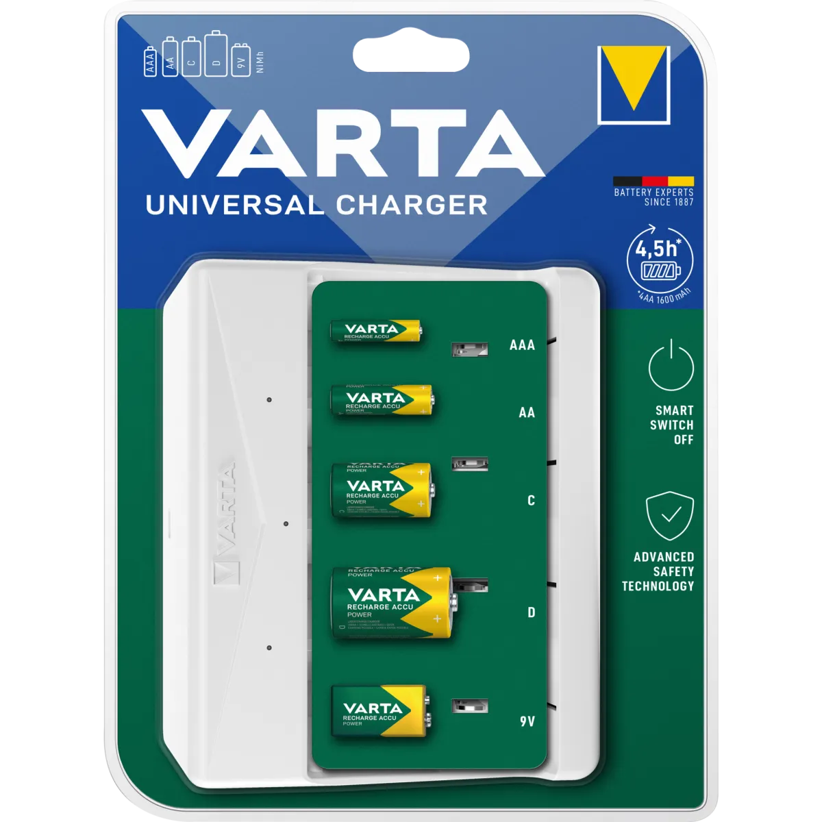 Mini Universal-Ladegerät VARTA, für AA/ AAA/ C/ D/ 9V Batterien, NiMH Akku