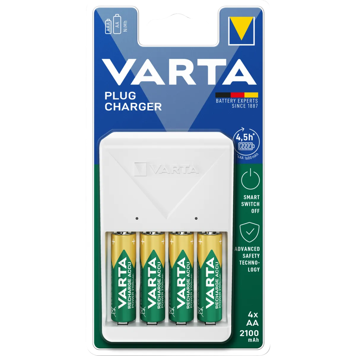 Universal-Ladegerät VARTA, inkl. 4x Mignon Akku Typ AA, NiMH Akku, 2100mAh