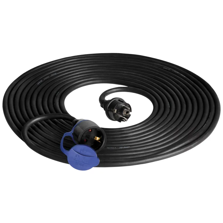 Netzkabel Schutzkontakt-Verlängerung, 20m, 3x1,5mm², IP44, schwarz