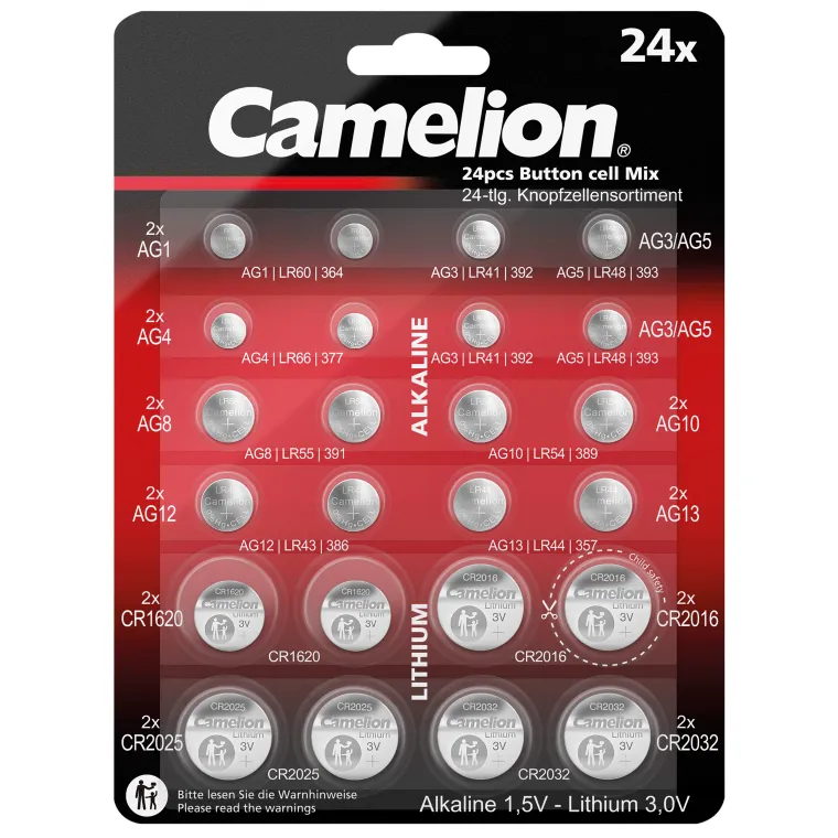 Knopfzellen-Sortiment Camelion, Zink-Mangan-Dioxid + Lithium-Mangan, 1,5V/3V