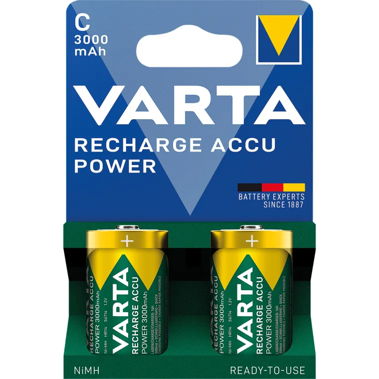 Baby-Akku VARTA, Typ C, NiMH-Akku, HR14, 1,2V/3000mAh, Pre-charged, 2er-Pack