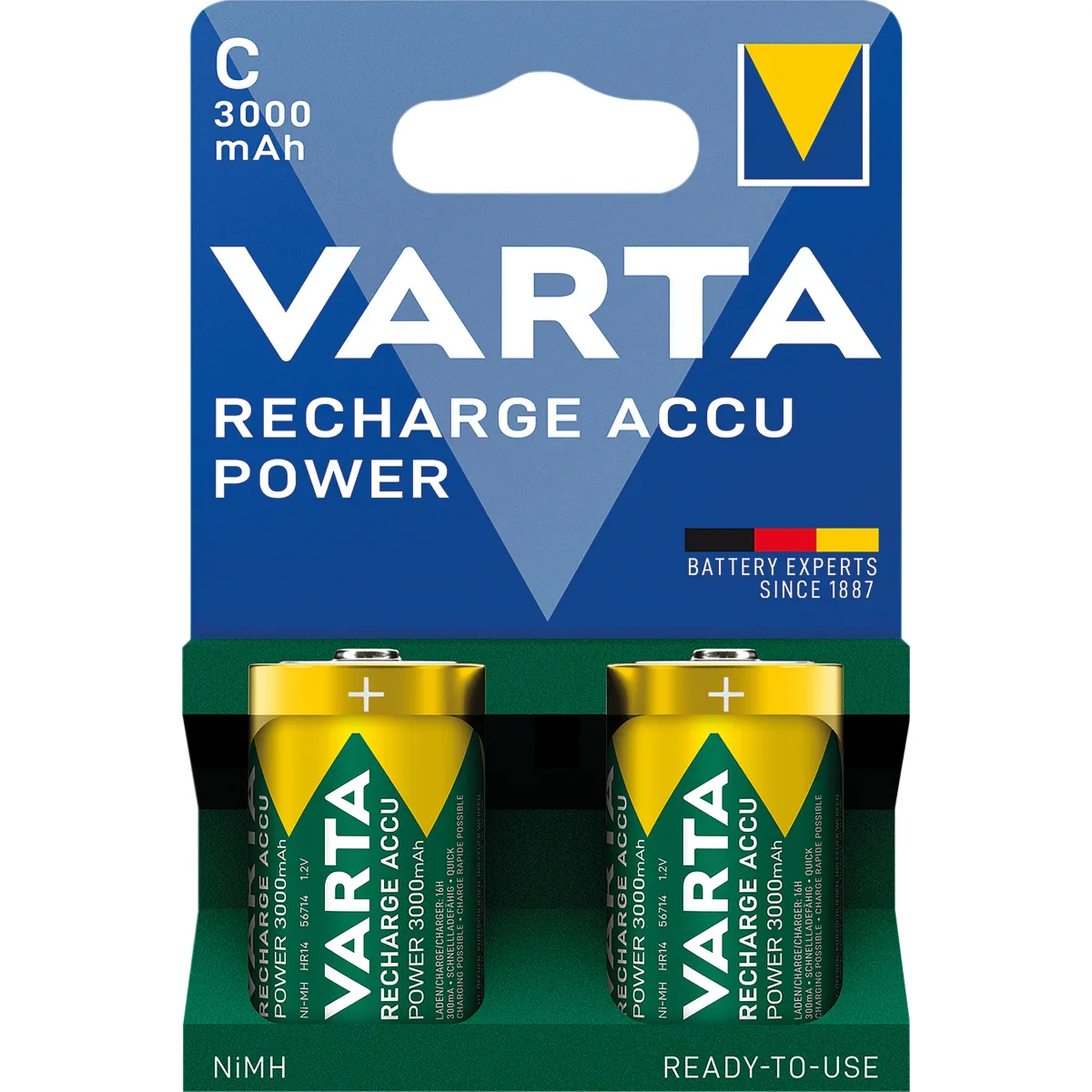 Baby-Akku VARTA, Typ C, NiMH-Akku, HR14, 1,2V/3000mAh, Pre-charged, 2er-Pack