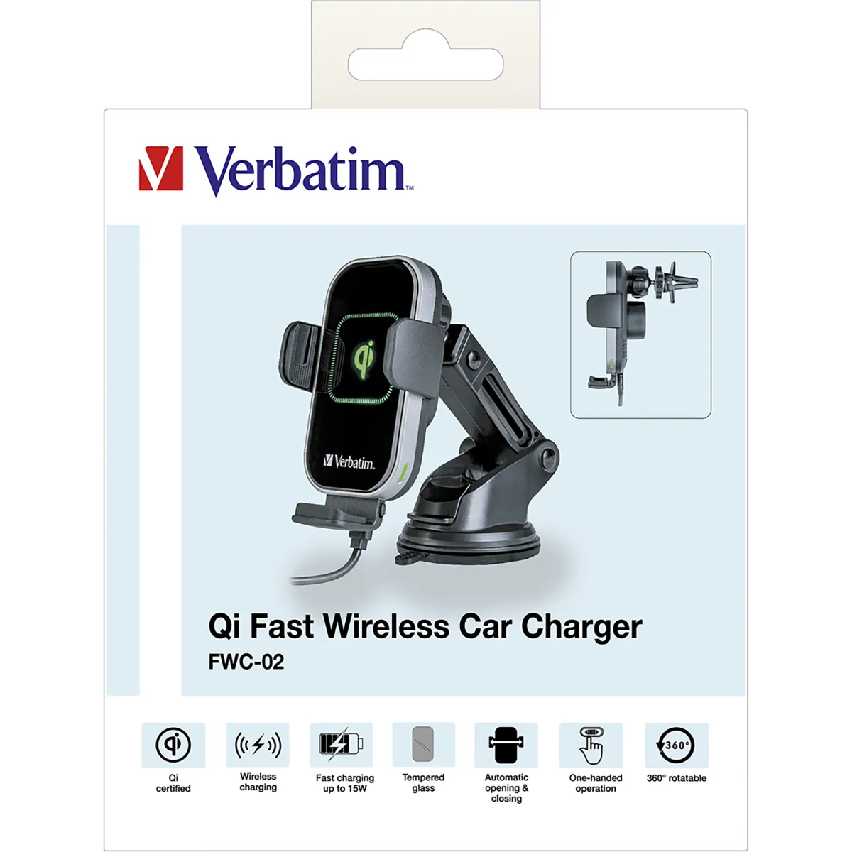 Fast Wireless Charger Verbatim, KFZ, Qi, 9V/12V, FWC-02