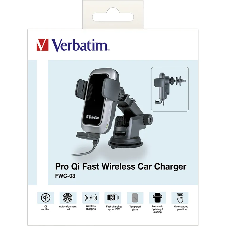 Fast Wireless Charger Verbatim, KFZ, Qi, 9V/12V, FWC-03