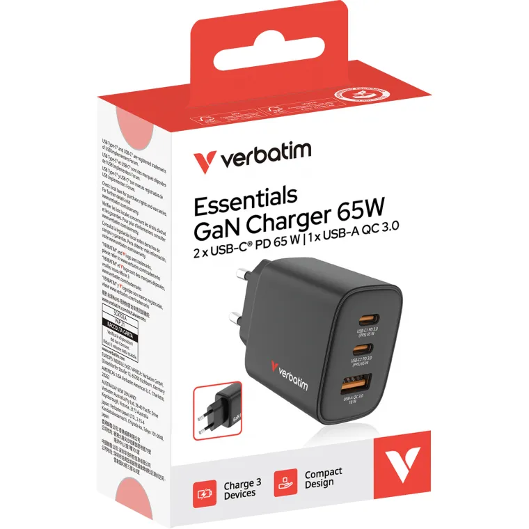 Ladeadapter Essentials Verbatim, 65W, schwarz
