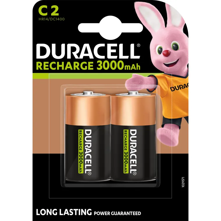 Baby-Batterie NiMH DURACELL, C, HR14, 1.2V/3000mAh, 2er-Pack
