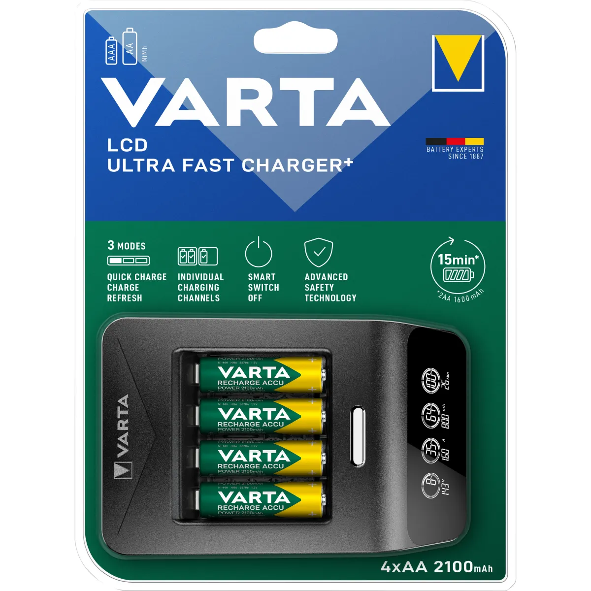 Akku NiMH, Universal Schnellladegerät VARTA, LCD Charger+