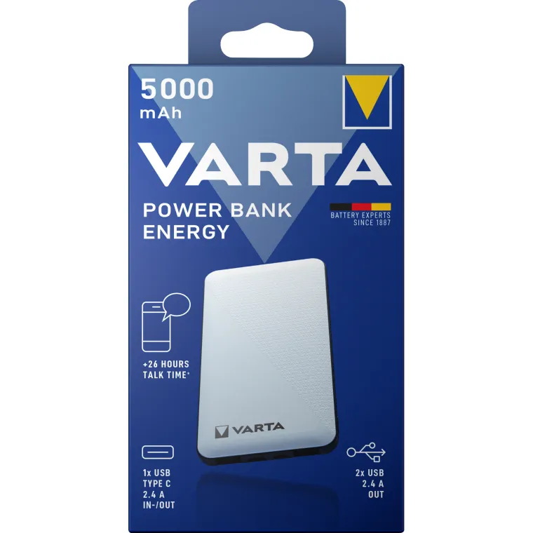 Akku Powerbank VARTA, 5.000mAh, Energy, weiss, 2x USB-A, Micro-B