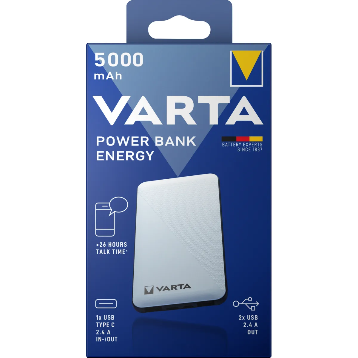 Akku Powerbank VARTA, 5.000mAh, Energy, weiss, 2x USB-A, Micro-B