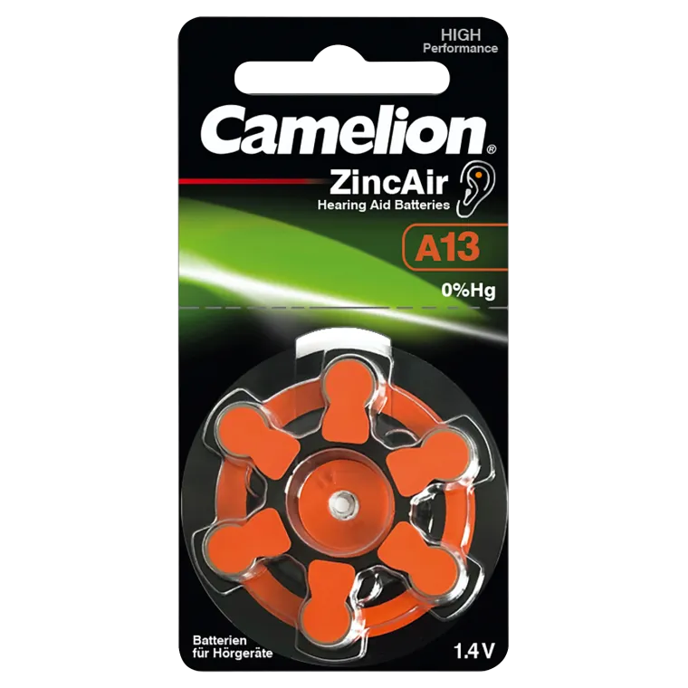 Knopfzelle CAMELION, A13, Zink-Luft, 6er-Blister
