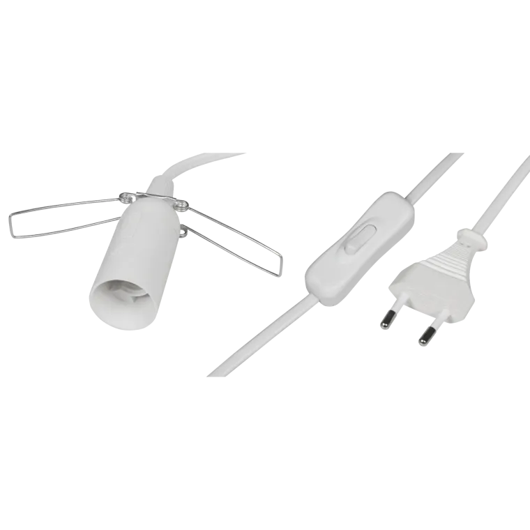 Lampenfassung McShine E14 mit 1,5m Kabel, Schalter und Eurostecker, weiß