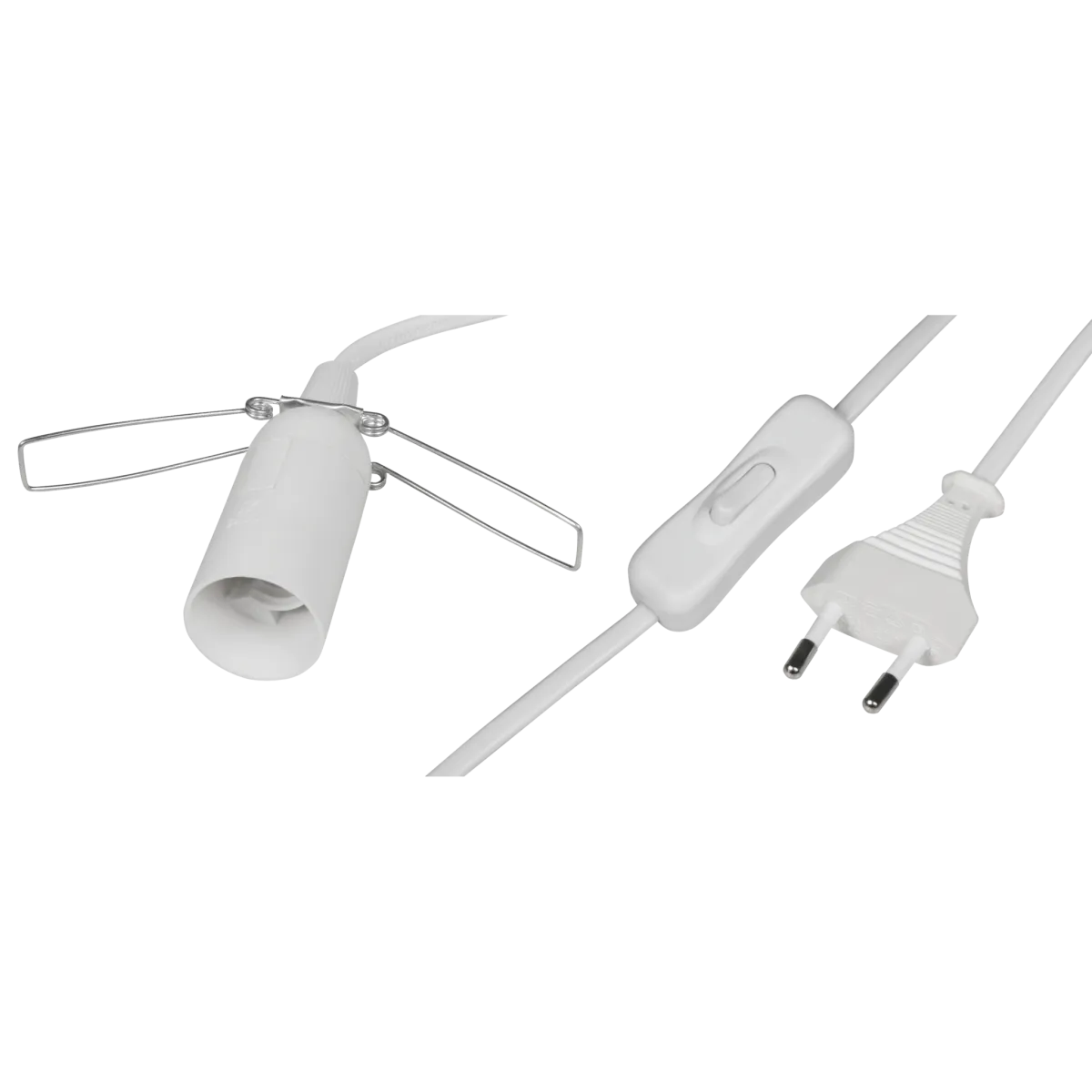 Lampenfassung McShine E14 mit 1,5m Kabel, Schalter und Eurostecker, weiß