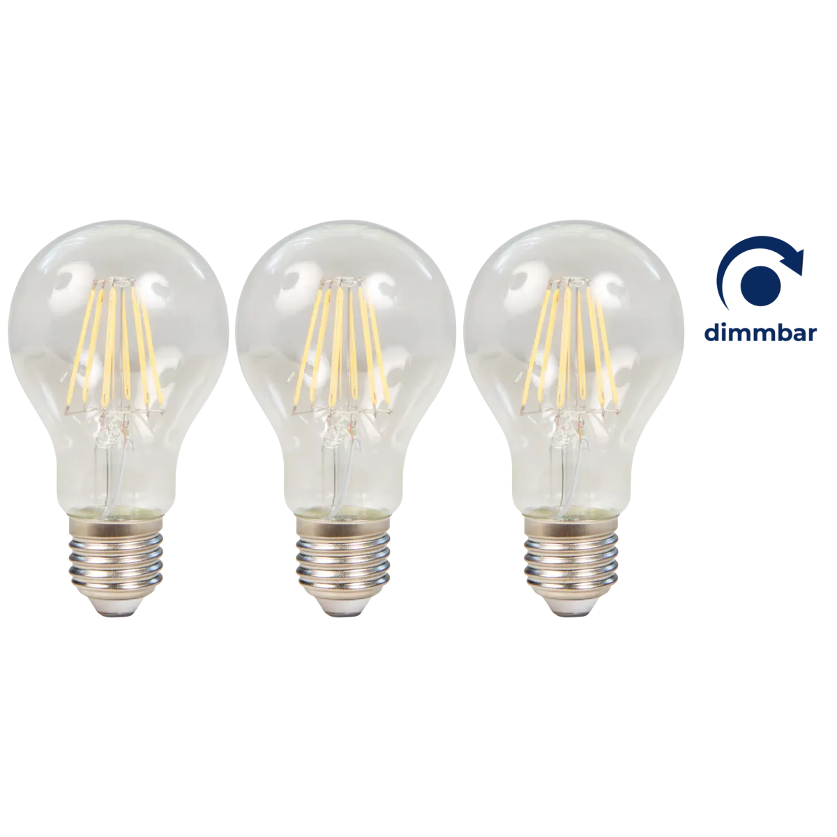 LED Filament Set McShine, 3x Glühlampe, E27, 7.5W, 800lm, warmweiß, klar, dimmbar