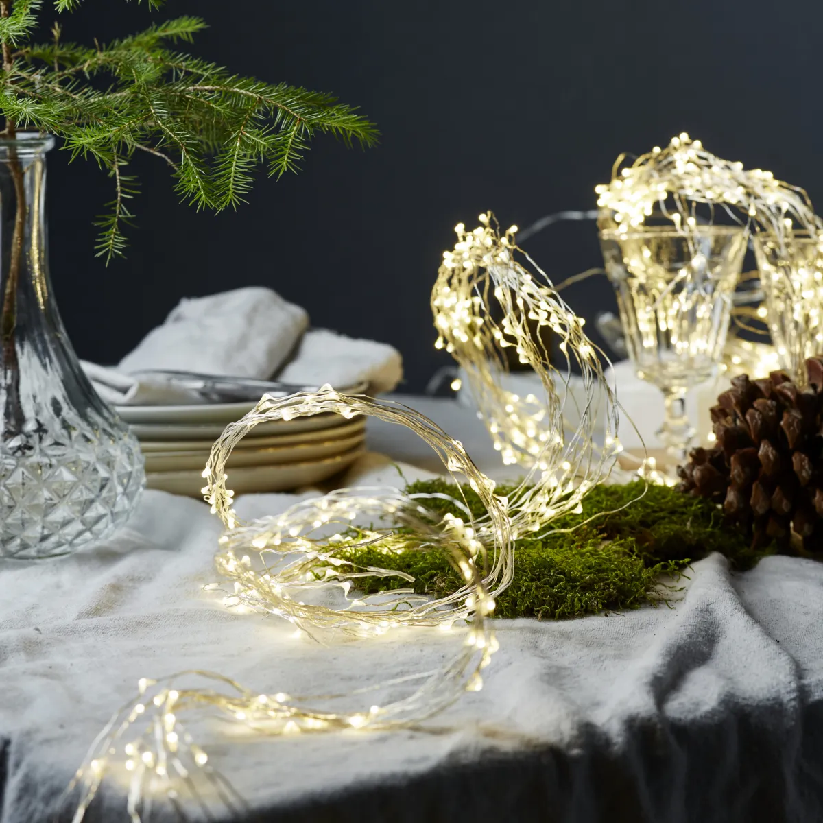 LED-Lichterbündel "Dew Drops", silber ,3V, warmweiß, 80 LED's, 10 Stränge, 10x80cm