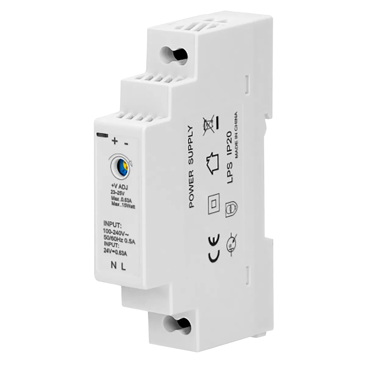 DIN-Schienen-Netzteil, 24VDC, 0,63A, 15W, 1 Modul