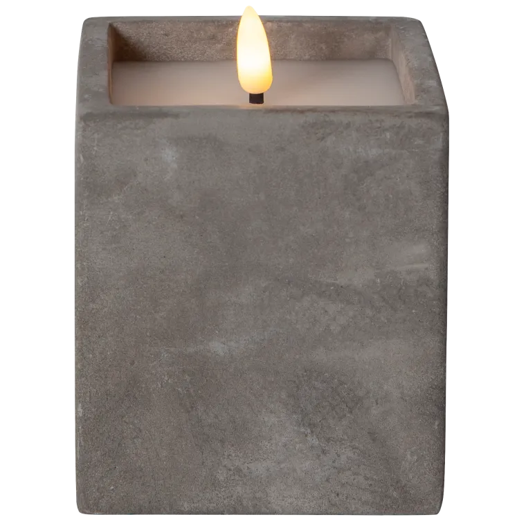 LED Wachskerze "Flamme Cem", zementfarben, flackernd, 8,5x11,5cm