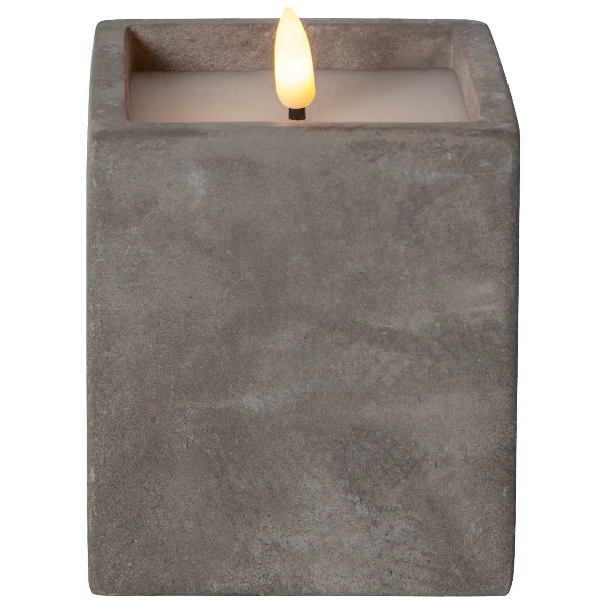 LED Wachskerze "Flamme Cem", zementfarben, flackernd, 8,5x11,5cm