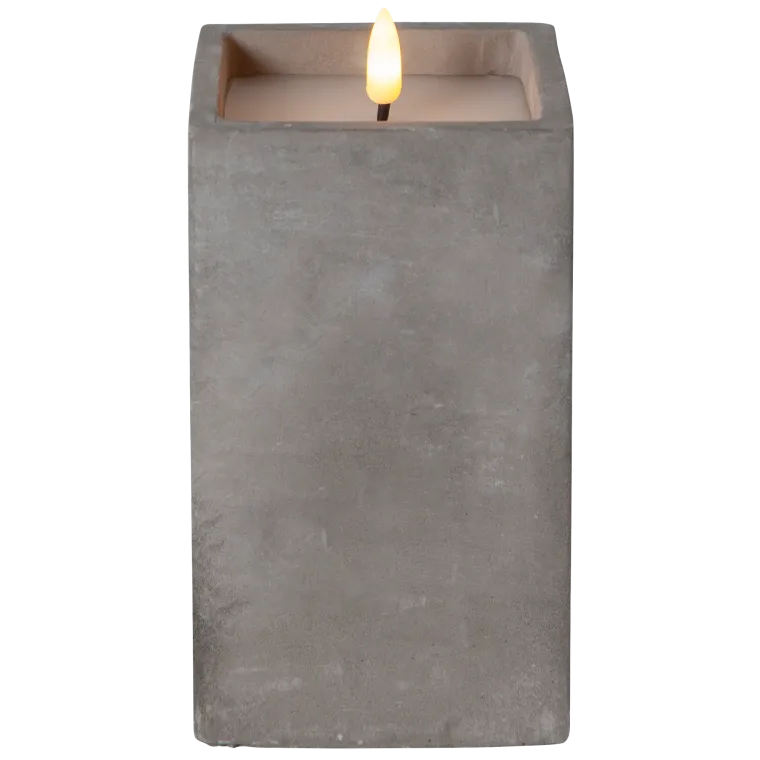 LED Wachskerze "Flamme Cem", zementfarben, flackernd, 8,5x16,5cm