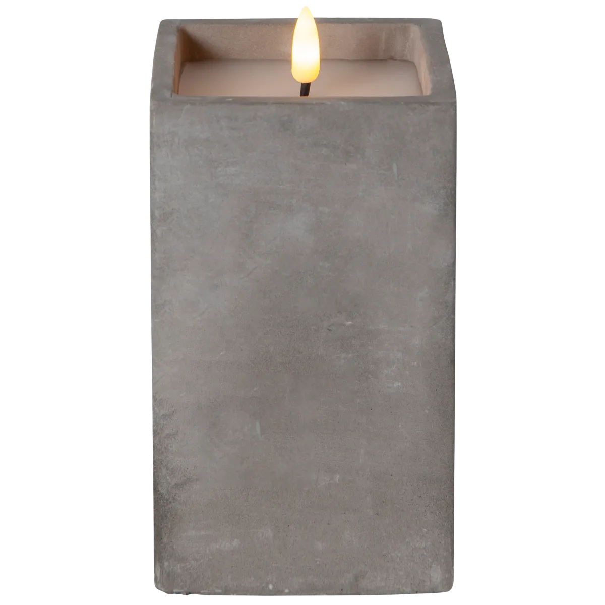LED Wachskerze "Flamme Cem", zementfarben, flackernd, 8,5x16,5cm