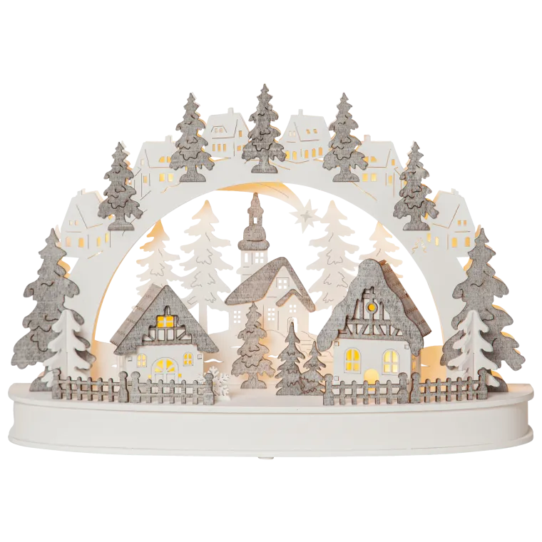 LED-Innendekoration "Grauberg", 10ww LED, Holz, grau, 46x12x2cm, Batterien,Timer