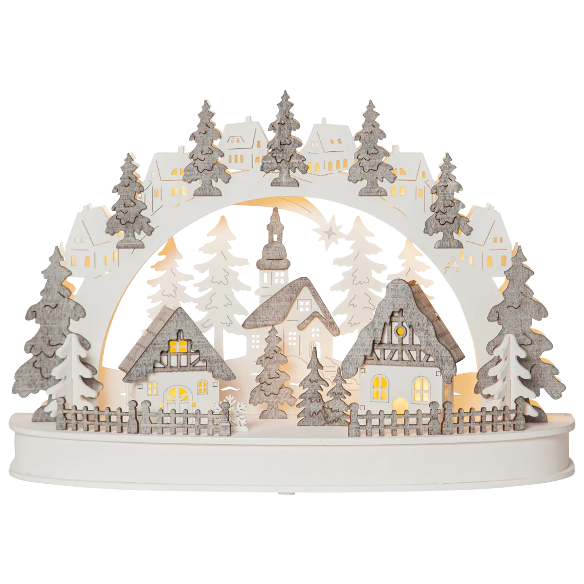 LED-Innendekoration "Grauberg", 10ww LED, Holz, grau, 46x12x2cm, Batterien,Timer