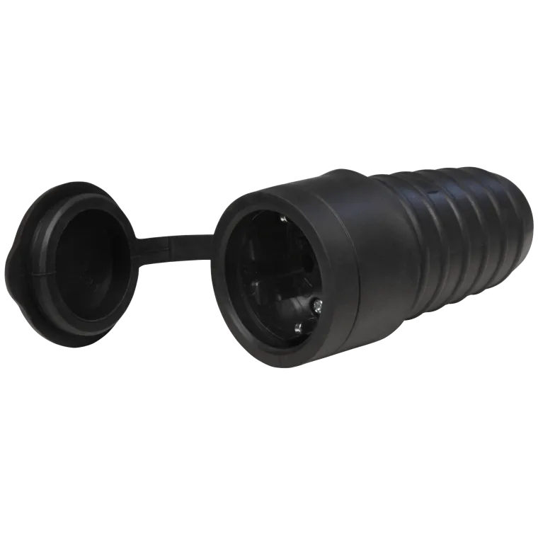 Gummi-Schutzkontakt-Kupplung McPower, schwarz, spritzwassergeschützt, mit Deckel