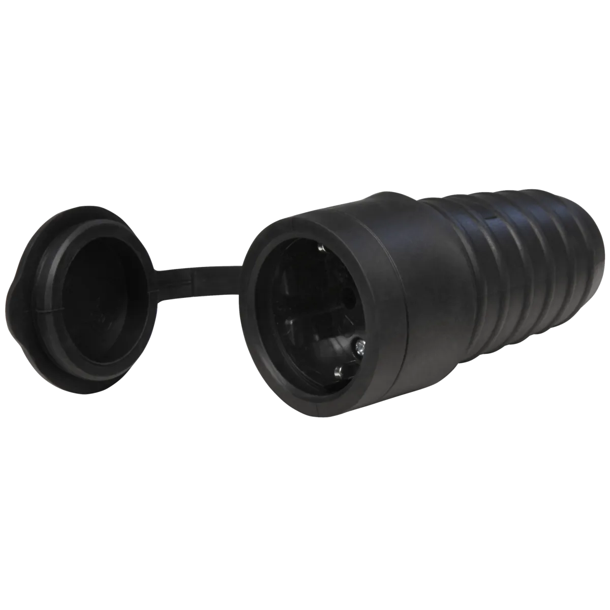 Gummi-Schutzkontakt-Kupplung McPower, schwarz, spritzwassergeschützt, mit Deckel