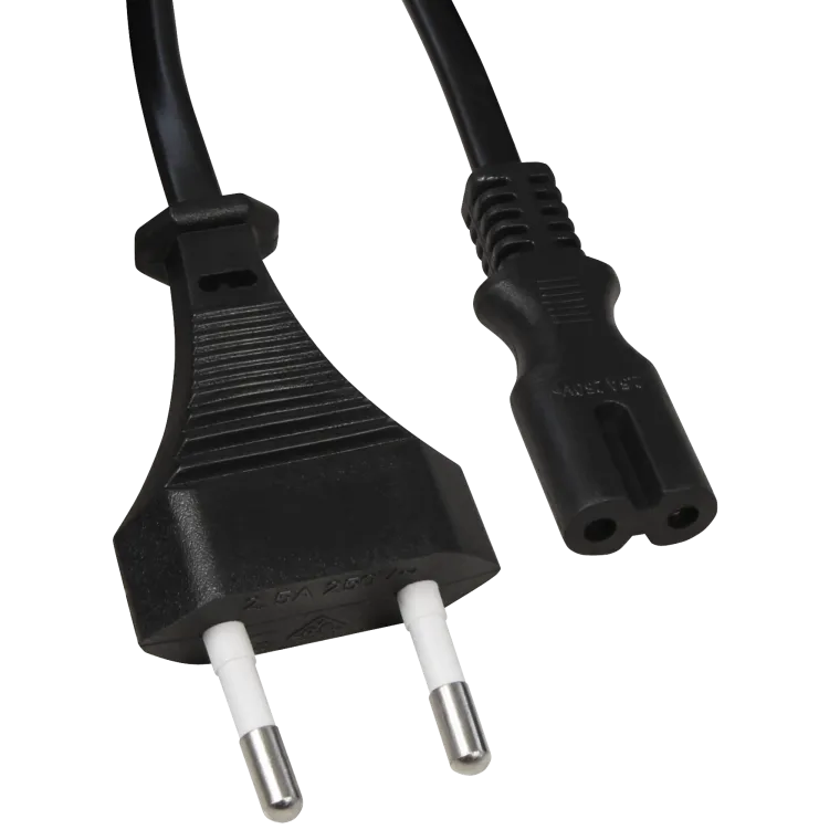 Euro-Netzkabel mit Doppelnutstecker, 1,5m, 0,75mm², schwarz