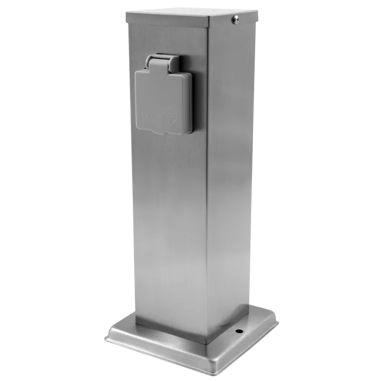 Außensteckdose 2-Fach, IP44, Edelstahl V2A, 127x127x300mm, 3680W/ 16A