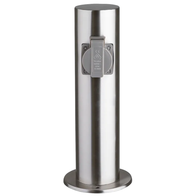 Außensteckdose 2-Fach, IP44, Edelstahl V2A, Ø118x300mm, 3680W/ 16A