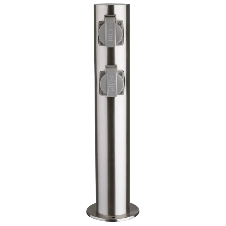 Außensteckdose 4-Fach, IP44, Edelstahl V2A, Ø118x470mm, 3680W/ 16A
