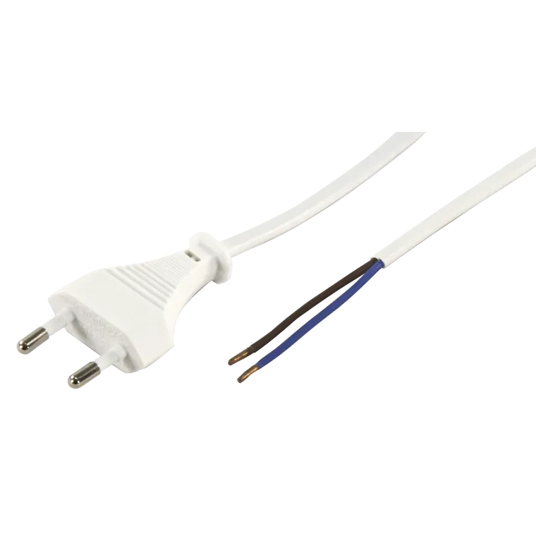 Euro-Netzkabel McPower mit blanken Enden Länge 2m, 2x0,75 mm², weiß