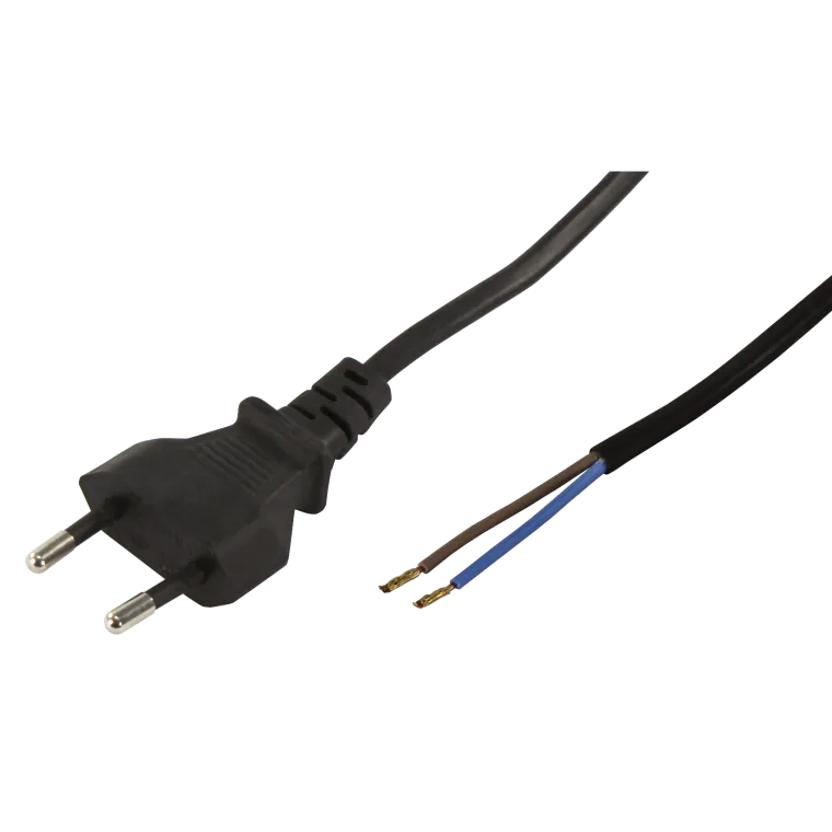 Euro-Netzkabel McPower mit blanken Enden Länge 2,5m, 2x0,75 mm², schwarz