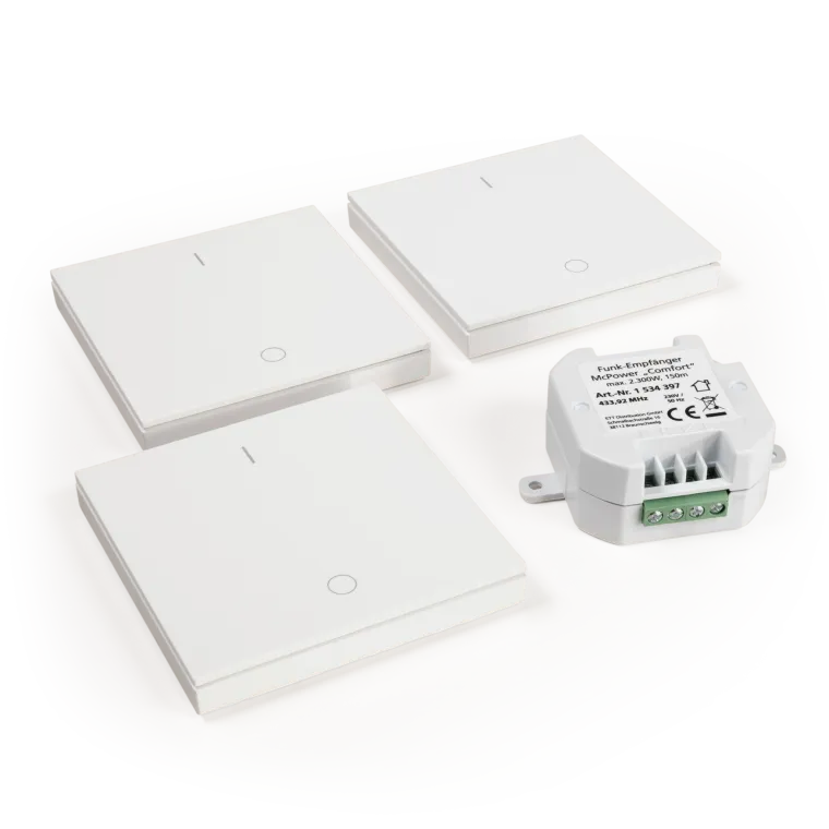 Funk-Schalter Set McPower "Comfort" Empfänger + 3x Wandtaster, max. 2300W