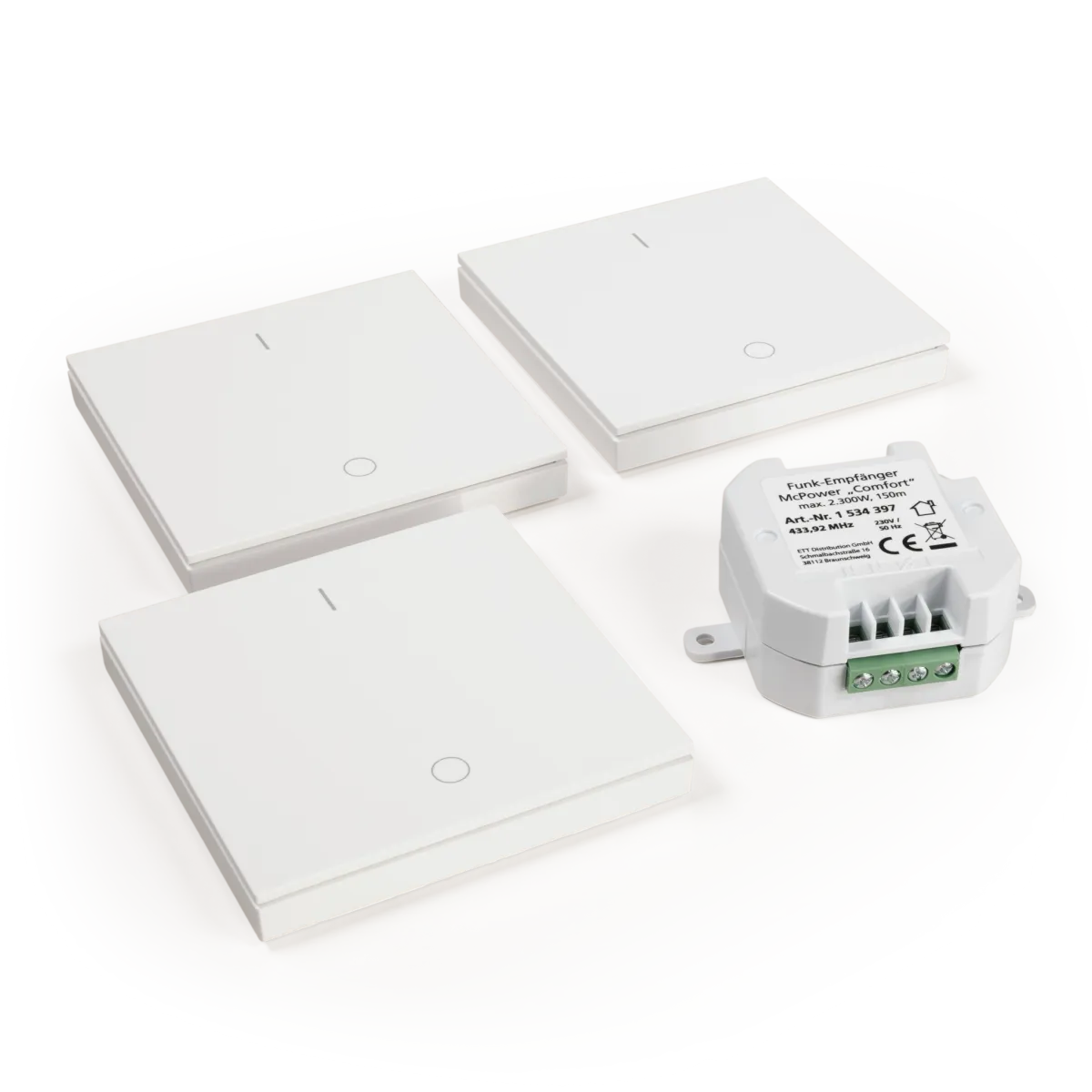 Funk-Schalter Set McPower "Comfort" Empfänger + 3x Wandtaster, max. 2300W