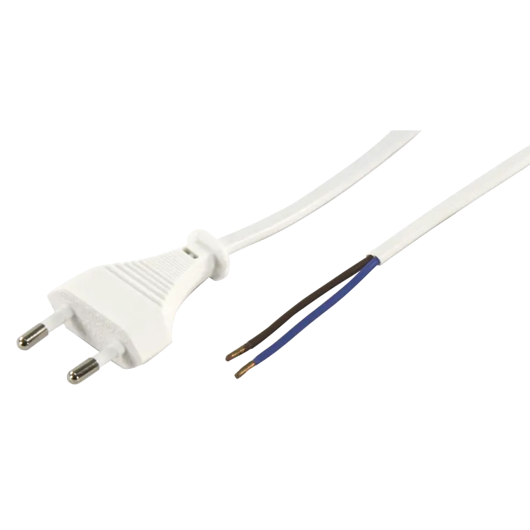 Euro-Netzkabel McPower mit blanken Enden Länge 5,0m, 2x0,75 mm², weiß