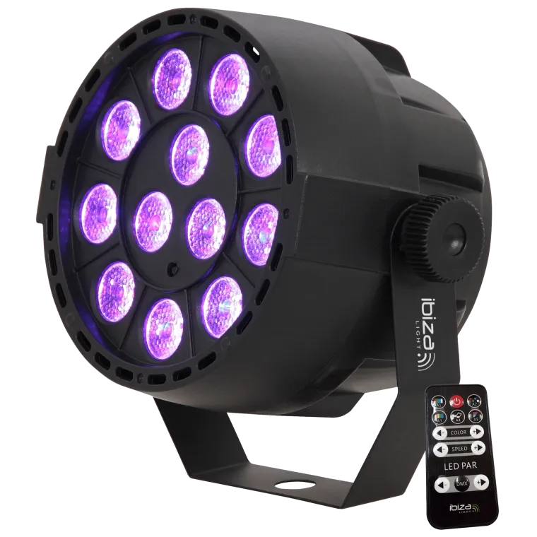 LED-Lichteffekt IBIZA "PAR-MINI-RGB3" 12x 3W RGB LED, Musiksteuerung, DMX