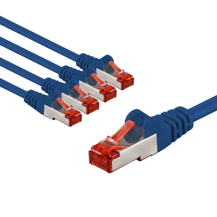 CAT 6 Patchkabel, S/FTP (PiMF), 2 m, blau, 5er-Set